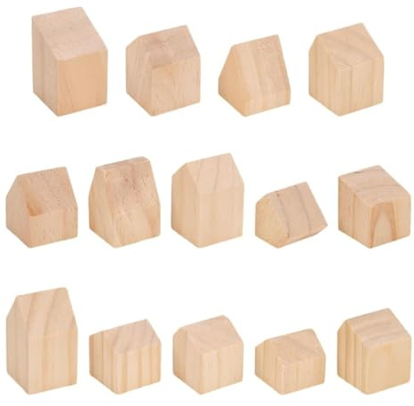 Gorise 14 Pcs Creative DIY Unfinished Wooden House Shaped Blocks for Painting and Craft Decoration Blank Wood Blocks for DIY House Shape Crafts