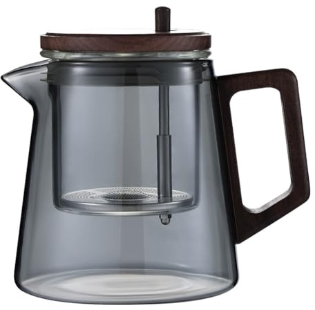 Vocdikficy Elegante Set da Tè Cinese - Teiera Trasparente con Base In Noce, Funzione di Separazione 'Acqua per Uso Domestico