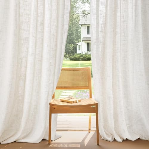 PONY DANCE Cortinas Salon Modernas 2 Piezas,Semi Translucidas de Lino | 140x225cm(AnxAl),Lino Claro,Visillos para Dormitorio, Estilo Rustico,Filtrado de Luz y Transpirable,con Fruncidas