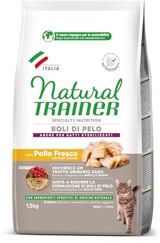 Natural Trainer Cibo per Gatti Adulti Boli di Pelo con Pollo Fresco - 1,5kg