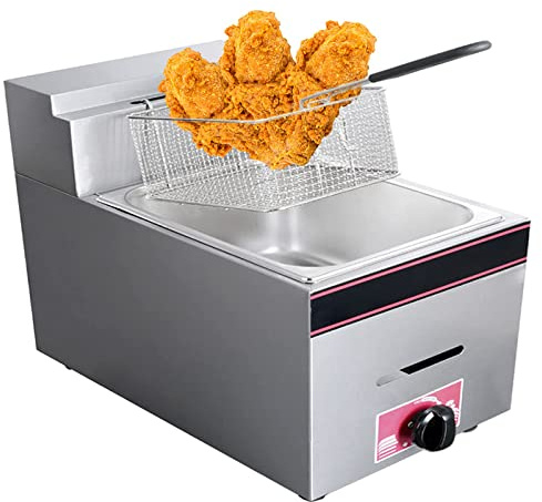 GUHPZA Friteuse À Gaz Commerciale, Friteuse Gpl en Acier Inoxydable, avec Contrôle De La Température Et Panier À Huile Amovible, Poignée Ergonomique Froide Au Toucher, Revêtement Antiadh,Natural Gas
