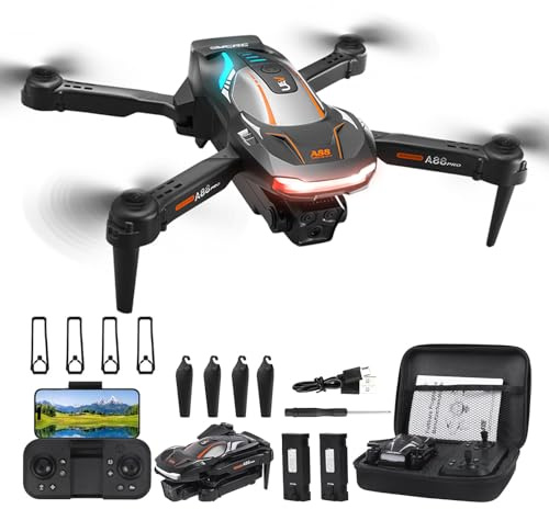 Drone con Telecamera 1080P HD, Mini Drone per Bambini e Principianti con Transmissione Video WiFi in Diretta, 3D Flip, Droni Quadricottero RC con Luci LED e 2 Batterie, Lungo Tempo di Volo
