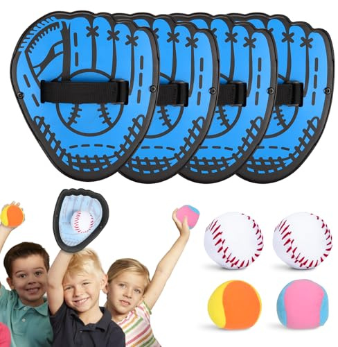 BOOSTEADY Set da Gioco con Palle Appiccicose, Gioco di Lancio e Presa con 4 Palle Adesive, Razze a Forma di Guanto da Baseball, Gioco all'Aperto per Adolescente