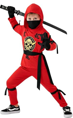 Dtiaagto Barnkostym, röd ninjakrigare, samuraj, karnevaldräkter 4–6 år