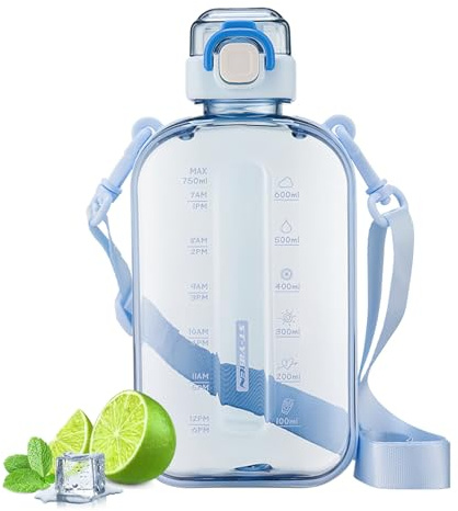 SilverChry Gourde Sport, Gourde Plate, Bouteille eau Sport Plate, bouteille d'eau, Bouteille Plate Transparente, Gourdes de Camping et Randonnée, gourde sans bpa 750 ml (Bleu)