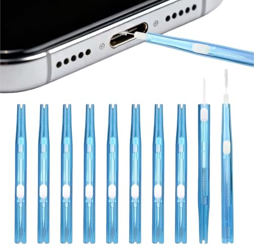 10Pcs Phone Cleaning Kit,Double Headed Cleaning Brushes,Charging Port Cleaner with Anti-Clogging Bristles & Hook,Multifunctional Dust Remover Tools for Mobile Phone,Earbud,Headphone,Tablet(Blue)