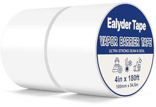 Vapor Barrier Tape 100mm x 54.8m 2 Rolls White Polyethylene Heavy Duty | Heavy duty polyethylene tape for crawl spaces & moisture barriers. Waterproof sealing for repair, insulation & underlayment