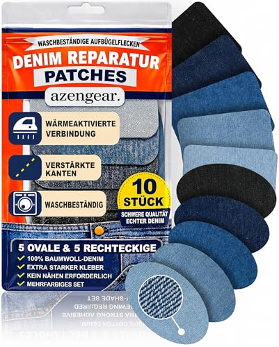 Parches Vaqueros Termoadhesivos, 10 Uds, Tonos Azul y Negro, Denim