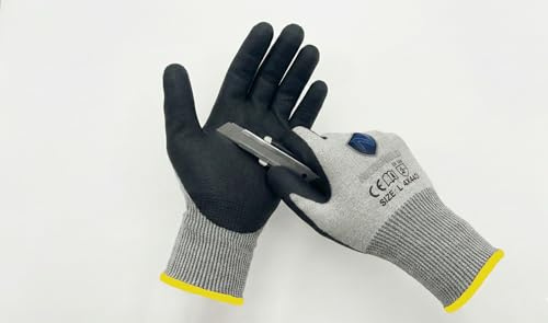 nicoshield 2x Cut Resistant Work Gloves - EN388 Level D Safety Gloves with Sandy Nitrile Palm Coating, High Grip & Dexterity for Construction, Mechanics, Woodworking & Glass Handling and more (M)