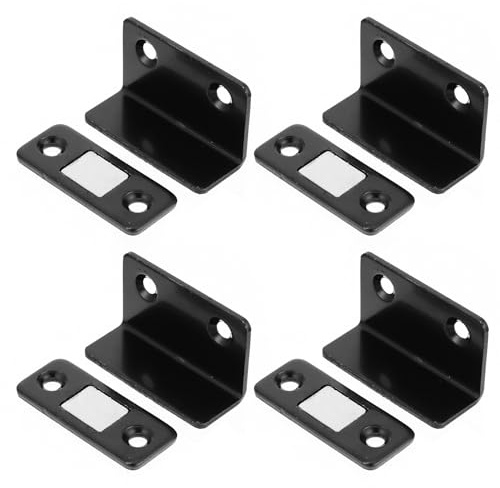 HOMSFOU Lot de 4 Butées de Porte Magnétiques en Acier Noir Forme L pour Meubles et Placards Fixation Facile et Maintien Puissant