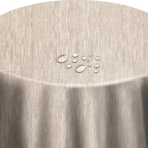 Wachstuch Wachstischdecke Gartentsichdecke Robuste Leinen Prägung Beige Sand Rund 120 cm, abwaschbare Tischdecke, wasserabweisend