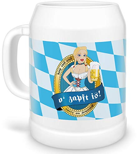 Tassendruck Bierkrug o zapft is! zum Münchener Oktoberfest/Humpen/Maß/Seidel/Bierbembel/Bayern