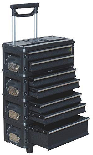 ALEOS. Metall Werkzeugtrolley Werkstattwagen XXL Type: B5-B BLACK EDITION schwarz mit Schubladenverriegelung und Schloss