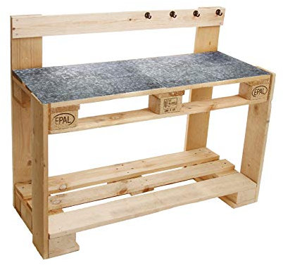 Europaletten Pflanztisch 120X50X120cm 4 Haken im Europalettenlook Gartentisch, Pflanzentisch,Gartenregal Regal Garten Terasse Wintergarten Pflanzentisch Gärtnerregal