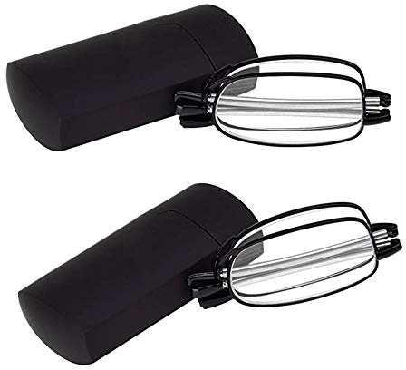 JoXiGo 2 Stueck Lesebrille Faltbar Klappbar Schwarz für Herren Damen +1.5 Metallrahmen Kompakte Leichte Brillen Anti-Müdigkeit Presbyopische Optics Gläser mit Pocket Etui,+ 1.5 (50-54 Jahre)