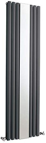 Milano Aruba - Anthracite Vertical Double Oval Panel Radiator with Integral Mirror - 1800mm x 499mm