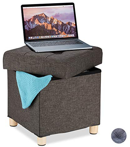 Relaxdays Sitzhocker mit Stauraum, weich gepolstert, gesteppt, Stoffbezug, Sitzwürfel, HxBxT: 40 x 38 x 38 cm, braun