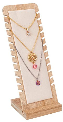 PandaHall 12 Slots kettenständer Schmuckständer für Halsketten Schmuck Tabletop Display Boards Halskette Schaufenster Halter Lange Kette Übergabe Veranstalter mit Leder für Halsketten Anhänger