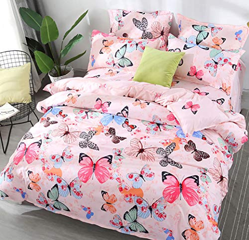 AShanlan Bettwäsche 140x200 Mädchen Rosa Schmetterling Kinderbettwäsche Set | Bettbezug 140x200 mit Kissenbezug 70x90 cm, 100% Mikrofaser, Bunt Butterfly, Oeko-TEX Standard Bettwäsche-Sets