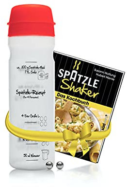 Einsteiger-Set zum Spätzle selber machen mit Spätzle-Shaker (875 ml rot) 4 Portionen & Rezeptbuch (8. Auflage, Verlag Südwest) Alternative zur Spätzlereibe, Spätzlepresse, Spätzlesieb, Spätzlehobel