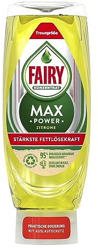 Fairy Max Power Zitrone Handgeschirrspülmittel 8x545ml, effektive Formel für sauberes Geschirr und Fettlösekraft bei fettigsten Töpfen und Pfannen, Flasche mit Auslaufschutz