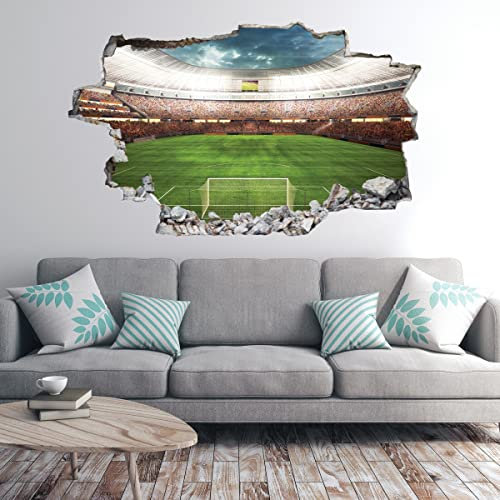 GRAVURZEILE Wandtattoo mit 3D Effekt - Fußball Stadion Design - 3D Wanddurchbruch & Deko - Selbstklebend - Konturschnitt ohne Transparente oder weiße Ränder – Größe ca. 115 x 70 cm