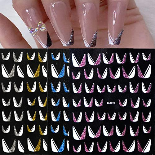 JMEOWIO Nagelsticker French Tip 8 Blätter Nagelaufkleber Selbstklebend Französisch V Nail Art Dekoration NagelDesign Zubehör für Frauen Mädchen