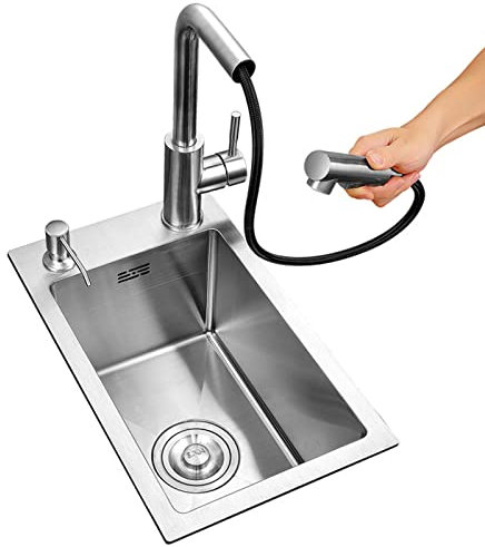 Spüle Spülbecken Edelstahl einbauspüle spülbecken schmal spülbecken Küchenspüle für Aufliegend und Flächenbündig Montage (28x46x22cm)