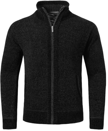 Allthemen Gilet Cardigan Homme Tricots Léger Veste Laine Knitted Sweater | Ouvrez Front Zippé,Tricoté Chaud,Manche Longue,Coupe Classique Col Montant, Grosse Maille,Décontracté Business,Automne Hiver