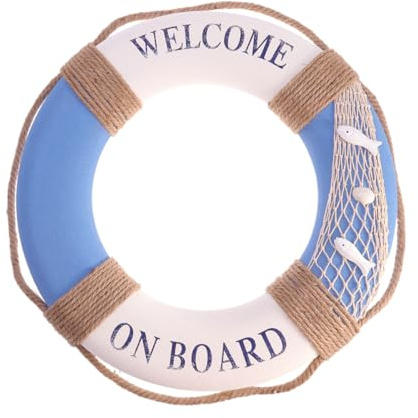 GANAZONO 50 cm Hängender Rettungsring im Mediterranen Stil Willkommen an Bord Rettungsring Handwerk Heimdekoration Nautische Wanddekoration für Restaurant Café Shop Bar