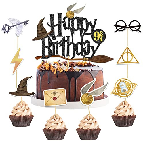 33 Stück Magical Tortendeko, Glitter Wizard Happy Birthday Cake Topper, Magier Geburtstag kuchen deko, Magic Theme Inspiriert Tortenaufleger für Junge Mädchen Party Dekoration