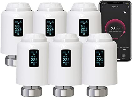 Qiumi WLAN-Heizkörper-Stellantrieb, programmierbar, Thermostat-Heizkörperventil, unterstützt Alexa, Googlehome Wifi Direct