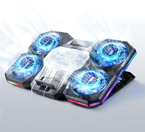 Navazip Tapis de refroidissement puissant pour ordinateur portable avec refroidisseur thermoélectrique et 4 ventilateurs, refroidisseur RVB pour ordinateur portable, contrôle indépendant, réglage