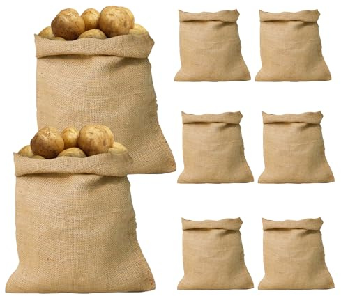 Wensdr Lot de 8 grands sacs réutilisables en toile de jute tissée pour course de pommes de terre, 60 x 99,8 cm, sacs de rangement pour légumes, aliments de jardinage, sacs à déchets