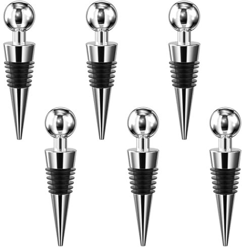 Lectorias 6 Tappi per Bottiglie Vino, Tappo Vino Sottovuoto in Plastica, Tappo per Spumante Riutilizzabili a Prova di Perdite Adatto per Vino Rosso, Champagne, Prosecco, Vino Frizzante (Argento)