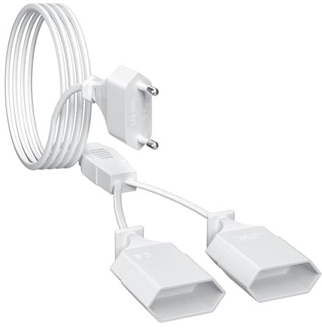 5M Stromkabel Verlängerung Netzkabel, 2 in 1 Typ-C Verlängerungskabel Flachstecker, Typ-C Eurostecker auf Doppel Typ-C Eurobuchse, 0.75mm²Max. 2,5A/250V für TV PC Monitor Lampen, Zuhause, Flat, Weiß