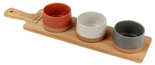 URBNLIVING 4/5 Pc Stoneware Serving Condiment Sets Snack Dishes Bamboo Rectangular Paddle Square Board Platter