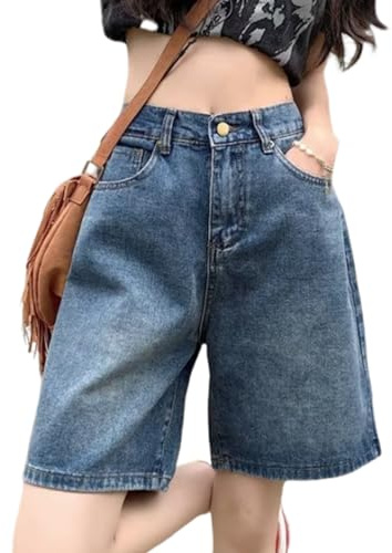 ORANDESIGNE Shorts en Denim Femme Taille Haute Été Harajuku Jean Bermuda Y2k Baggy Biker Shorts Style Coréen Filles Preppy Streetwear