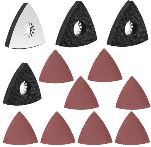 4 placas de lijado multiherramienta de 80 mm, triángulo, lijadora fina, accesorios con 8 papel de lija para madera, metal, plástico duro, yeso, lijado, eliminación de óxido