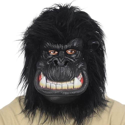 shayulajiao Halloween Gorilla Mask - Funny Realistic Black Full Head Latex Animal Costume with Faux Fur | Halloween, UK Carnival, Cosplay & Wildlife Parties (Breathable, One Size)