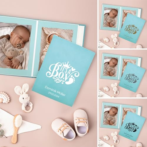 Fotoalbum personalisiert mit Leporello für 10 Bilder in 13x18 | Fotobuch baby boy | Geschenk Geburt | Taufe | Dekoration | handmade