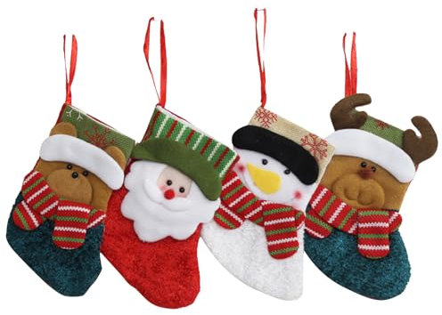 BNOYONERAS 4 Piezas Medias de Navidad, Medias de Navidad Bolsa de Regalo, Calcetín de Navidad Reno Muñeco de Nieve Santa Claus, para Chimenea, Escaleras, Árbol de Navidad, para llenar y Colgar