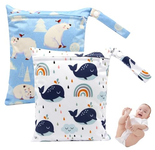 WUSANNA Wetbag Wetbag Kindergarten 2 Stück Nassbeutel Wiederverwendbare Wickeltasche Aus Nassem Stoff mit Cartoon-Aufdruck, Wasserdicht, Waschbar, Mit Reißverschluss, Geeignet für Babyreisen