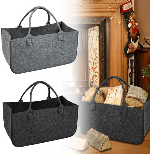 MAYTIIMO 4 stycken vikbar vedväska av filt shoppingväska filtväska för ved 50 x 25 x 25 cm multifunktionell förvaringsväska vedkorg för ved, ljusgrå