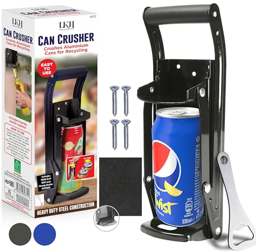 Can Crusher & Bottle Opener - 500ML Heavy Duty 16OZ 2 in 1 Crushes Soda & Beer Cans | Non-Slip Grip Handle, & Easy Setup Wall Mounted Recycling Tool with Non-Slip Mat & Handy Bottle Openers