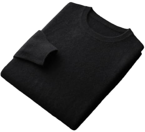 Maglione 100% Lana Merino Uomo Girocollo Pullover Top Tinta Unita Senza Cuciture Maglione Basic Jumper, Nero , L