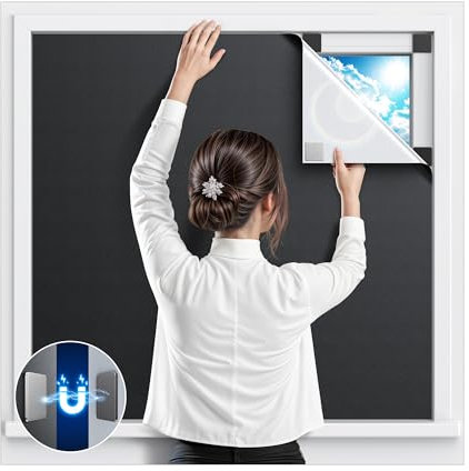 Sjuznng Verdunklungsrollo ohne Bohren 115x148cm – Magnetische Fenster Verdunkelung | Dachfenster Sonnenschutz Fenster Abdunkeln Verdunklungsfolie für Innen Reisen & Wohnmobile – Schwarz