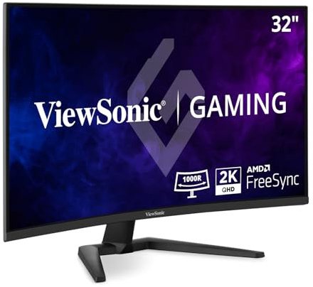ViewSonic VX3228C-2K 32 Inch 1440p Curved Gaming Monitor with 1ms, 180Hz, FreeSync, Eye Care, HDMI, and DisplayPort Inputs