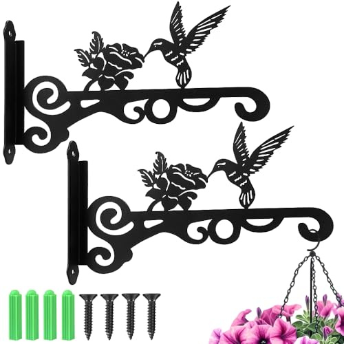MIVITOOM 2 Packs Metal Hanging Basket Bracket, Heavy Duty Wall Hooks, Rust Resistant Iron Plant Hangers for Hanging Planters, Bird Feeders, Wind Chimes, Lanterns, Outdoor Garden Fence Decor