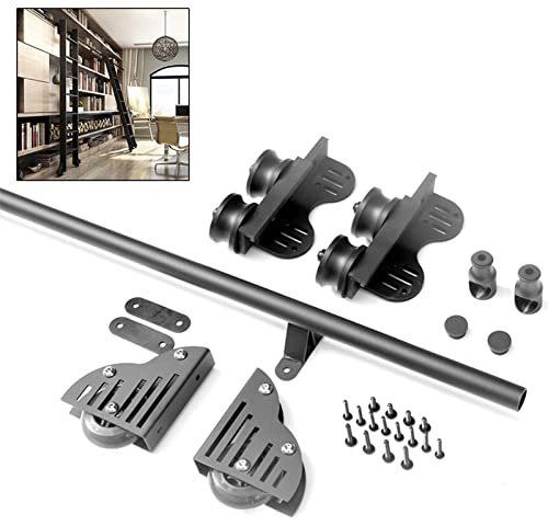Set Completo di rotaia sospesa per Scala a rotelle, ferramenta Retrattile + Binario di Estensione da 3,3 a 20 Piedi (Senza Scala), binari per Scale mobili in Tubo Tondo per Biblioteca, Kit p